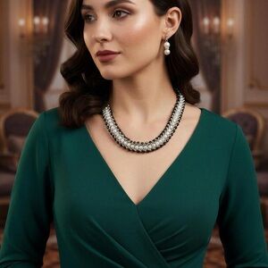 Handmade Pearl and black bicones Necklace - Classic Black & White